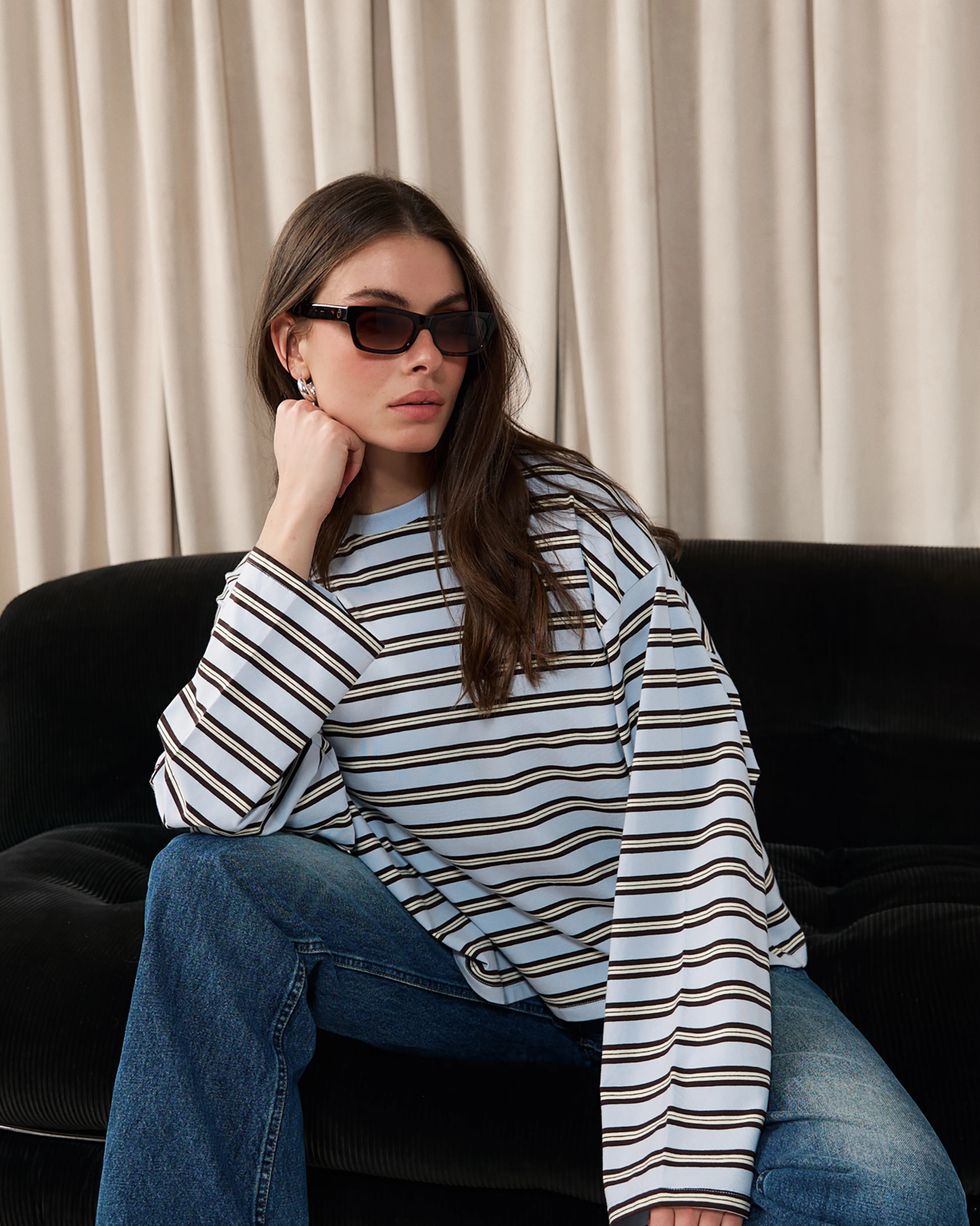 Boxy Oversized Striped Crew Neck Top - Image 4